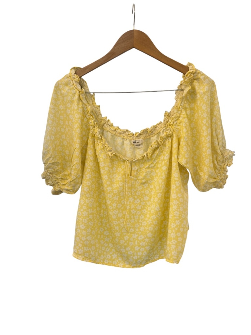 Billabong Off-The-Shoulder Floral Puff Sleeve Top - Yellow (L)